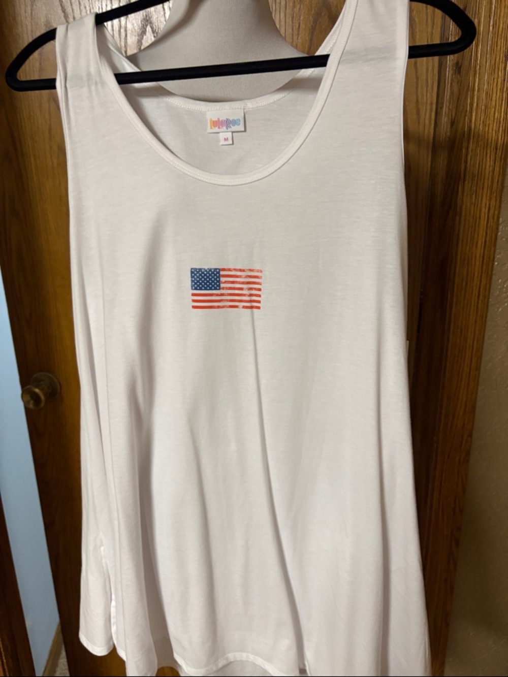 LuLaRoe White Tank Top with Small American Flag
